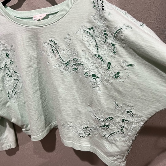 Anthropologie Mint Green Embroidered Sweatshirt Oversized Size M EUC Detailed - Picture 5 of 8